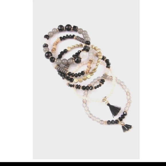 6 Strand Bracelet Stack-Black - Picture 4 of 4